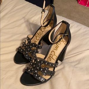 Sam Edelman Black Leather Studded Heels Sz 8.5